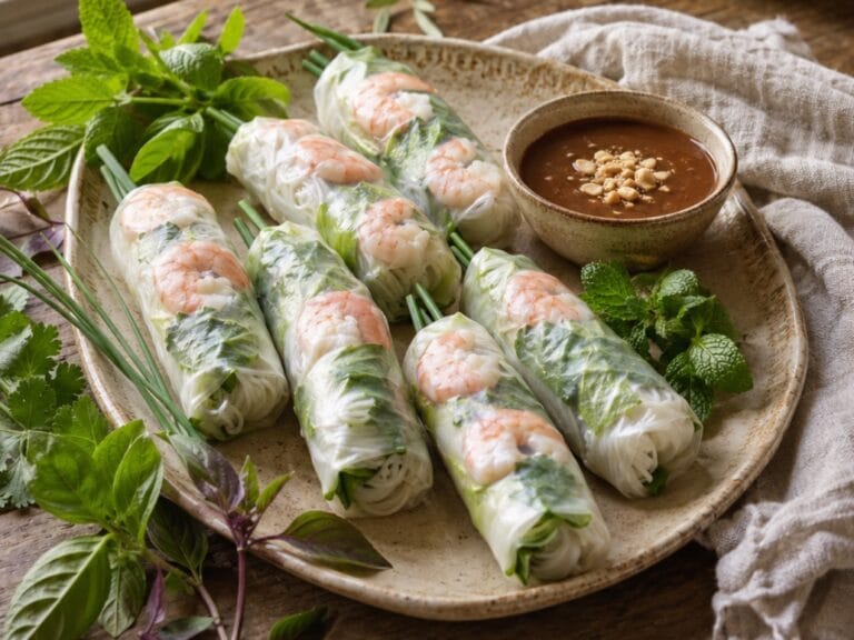Gỏi cuốn Vietnamese fresh spring rolls with prawns pork herbs and rice noodles