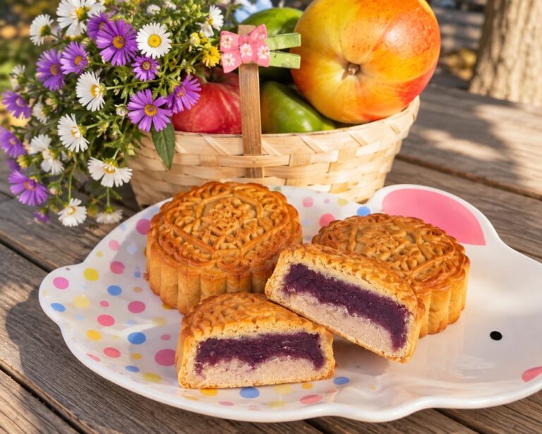 Homemade taro purple sweet potato mooncakes – bánh trung thu nhân khoai môn khoai lang tím